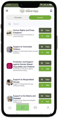 The Good App showing Causes